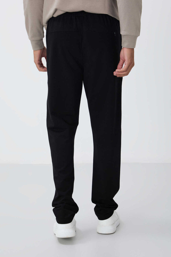 Tommylife Toptan Siyah Bağcıklı Cepli Standart Kalıp Klasik Paça Erkek Eşofman Alt - 84682