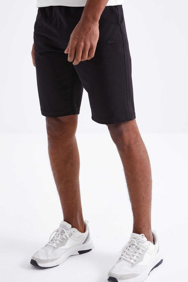Tommylife Toptan Siyah Bağcıklı Standart Kalıp Basic Erkek Şort - 81212