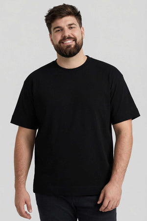 Tommylife Toptan Siyah Basic Kısa Kol O Yaka Büyük Beden Erkek T-Shirt - 88072
