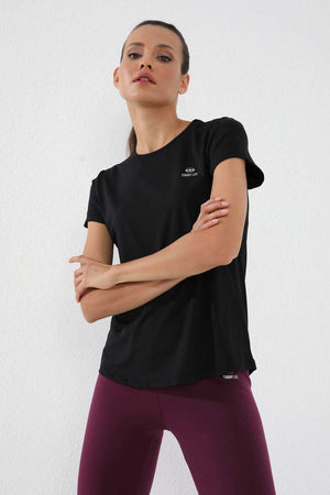Tommylife Toptan Siyah Basic Kısa Kol Standart Kalıp O Yaka Kadın T-Shirt - 97144