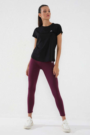 Tricou damă Tommylife Wholesale, negru, cu mânecă scurtă, croială standard, guler rotund - 97144