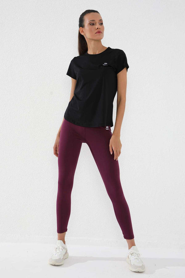Tricou damă Tommylife Wholesale, negru, cu mânecă scurtă, croială standard, guler rotund - 97144