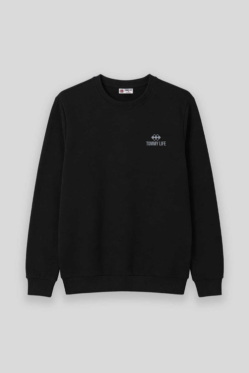 Hanorac bărbătesc Tommylife Wholesale, negru, cu guler rotund, mărime mare - 88126