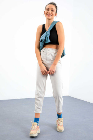 Tommylife Toptan Siyah Basic Sıfır Kol Dar Kalıp U Yaka Kadın Crop Top Atlet - 97160