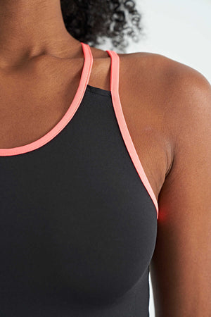 Tommylife Toptan Siyah Çift Askılı Sırt Detaylı Standart Kalıp Kadın Spor Atlet - 97258