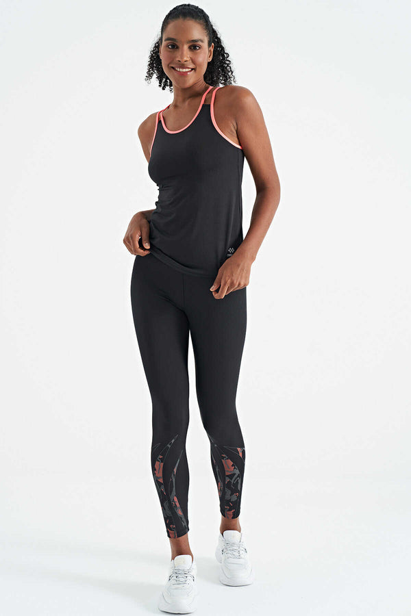 Tommylife Toptan Siyah Çift Askılı Sırt Detaylı Standart Kalıp Kadın Spor Atlet - 97258