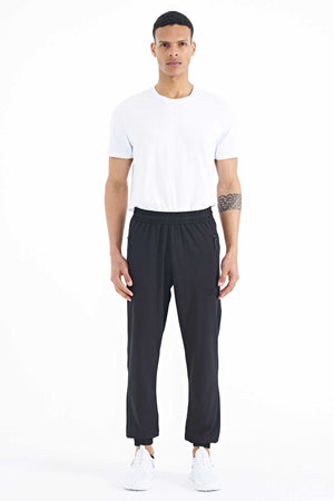 Tommylife Toptan Siyah Erkek Basic Cepli Bağcıklı Rahat Form Lastik Paça Eşofman Altı - 84826
