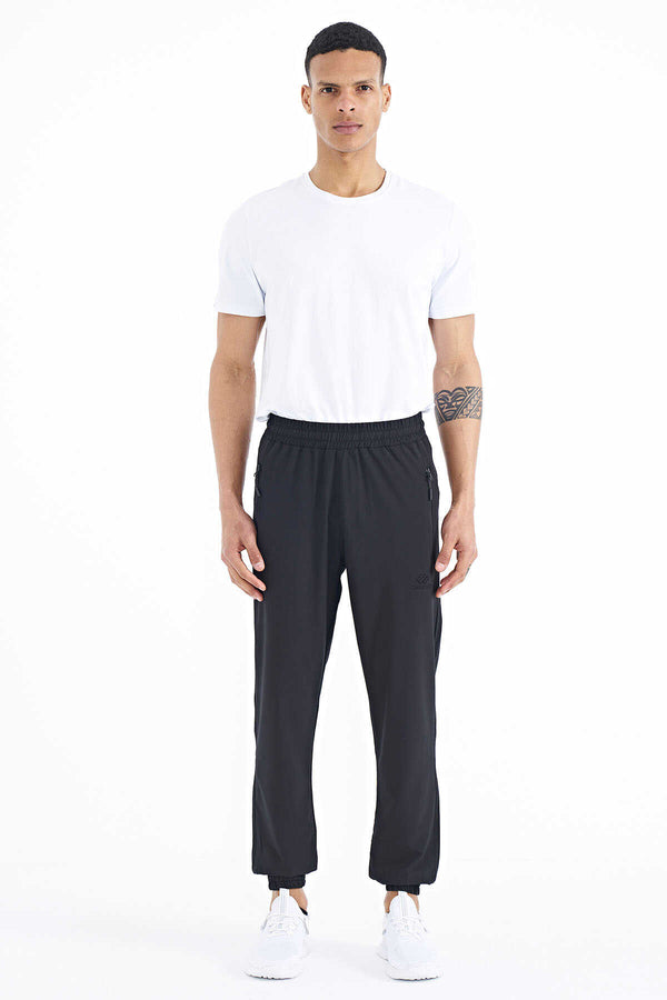 Tommylife Toptan Siyah Erkek Basic Cepli Bağcıklı Rahat Form Lastik Paça Eşofman Altı - 84826