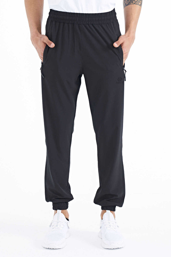 Tommylife Toptan Siyah Erkek Basic Cepli Bağcıklı Rahat Form Lastik Paça Eşofman Altı - 84826