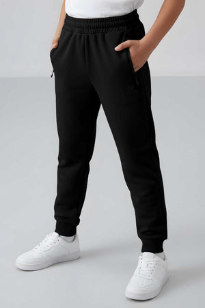 Tommylife Toptan Siyah Erkek Çocuk Jogger Fermuarlı Cep Standart Kalıp Manşetli Eşofman Alt - 64042