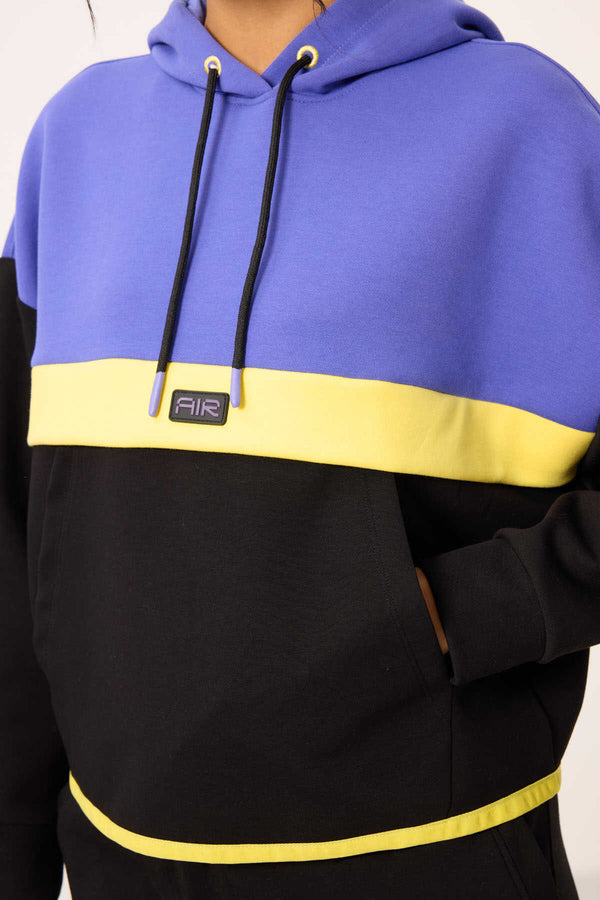 Tommylife Toptan Siyah Kapüşonlu Renk Bloklu Kadın Eşofman Takım - 95327