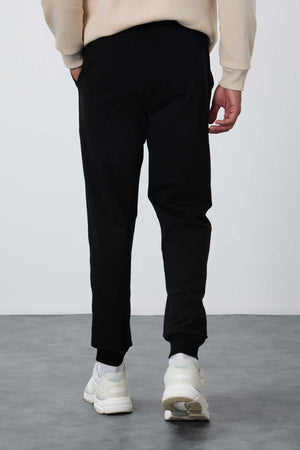 Tommylife Toptan Siyah Klasik Cepli Standart Kalıp Manşetli Erkek Eşofman Alt - 84652