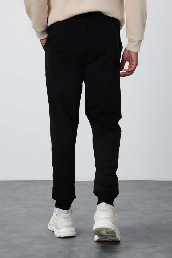 Tommylife Toptan Siyah Klasik Cepli Standart Kalıp Manşetli Erkek Eşofman Alt - 84652