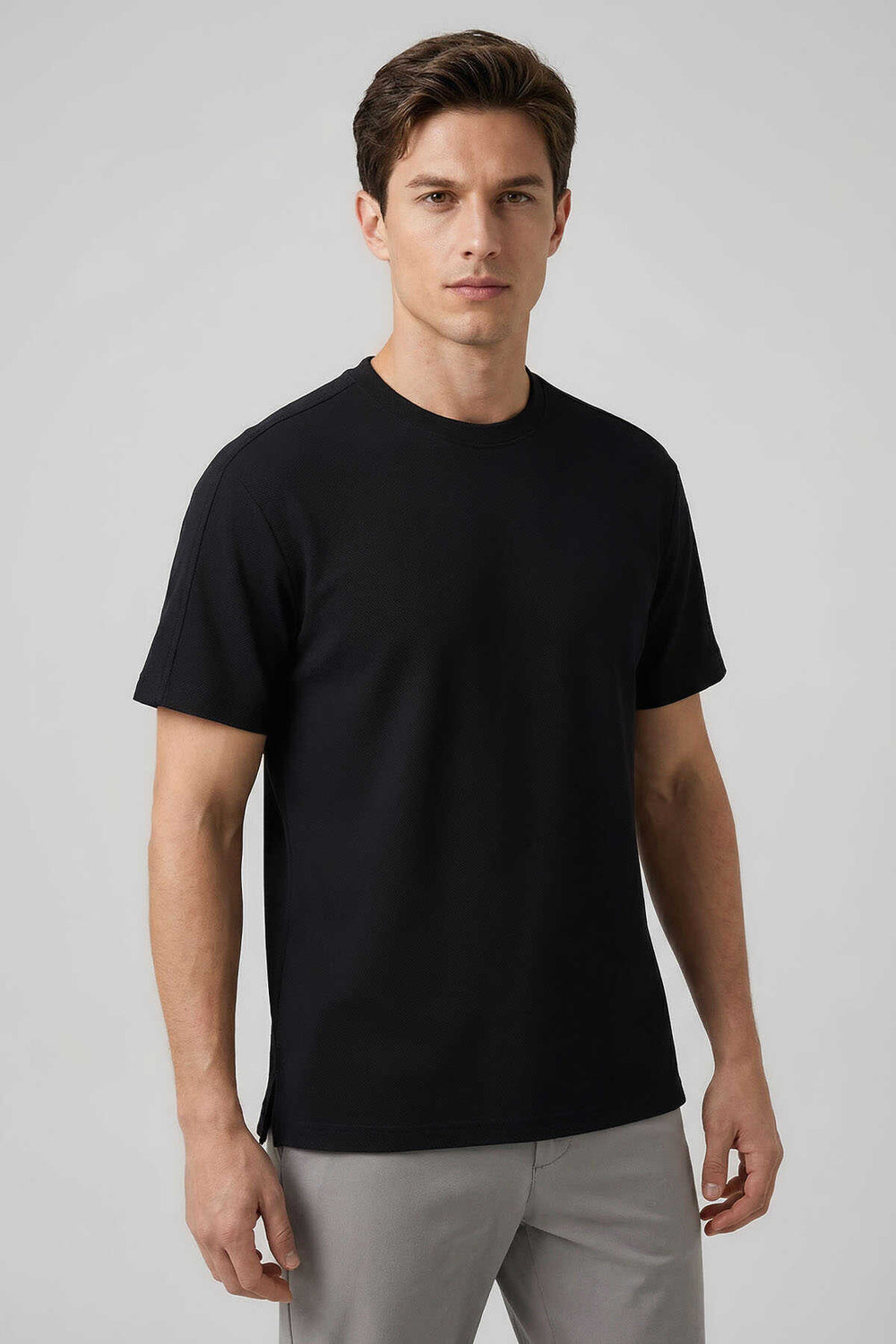 Tommylife Toptan Siyah Rahat Form Esnek Nefes Alabilir Erkek T-Shirt - 88495