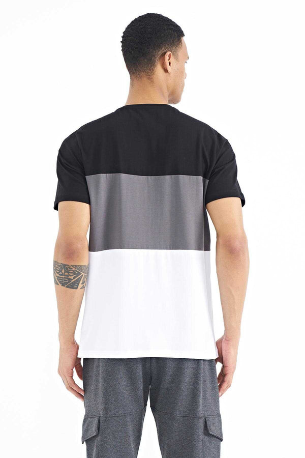 Tommylife Toptan Siyah Renk Geçişli Baskı Detaylı O Yaka Standart Kalıp Erkek T-Shirt - 88177