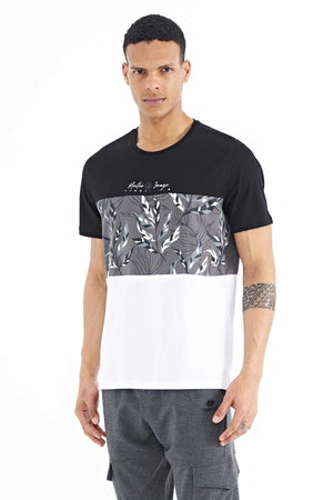 Tommylife Toptan Siyah Renk Geçişli Baskı Detaylı O Yaka Standart Kalıp Erkek T-Shirt - 88177