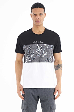 Tommylife Toptan Siyah Renk Geçişli Baskı Detaylı O Yaka Standart Kalıp Erkek T-Shirt - 88177