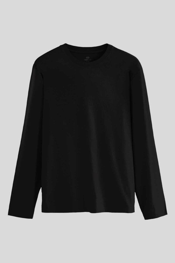 Tommylife Toptan Siyah Standart Fit Basic O Yaka Uzun Kollu İnce Erkek T-Shirt - 87997