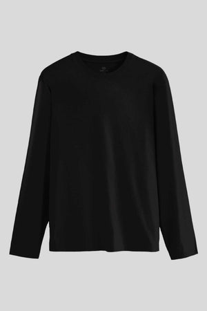 Tommylife Toptan Siyah Standart Fit Basic O Yaka Uzun Kollu İnce Erkek T-Shirt - 87997