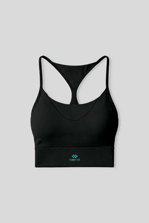 Tommylife Toptan Siyah Standart Fit Baskılı Sırt Detaylı Kadın Spor Büstiyer - 97300