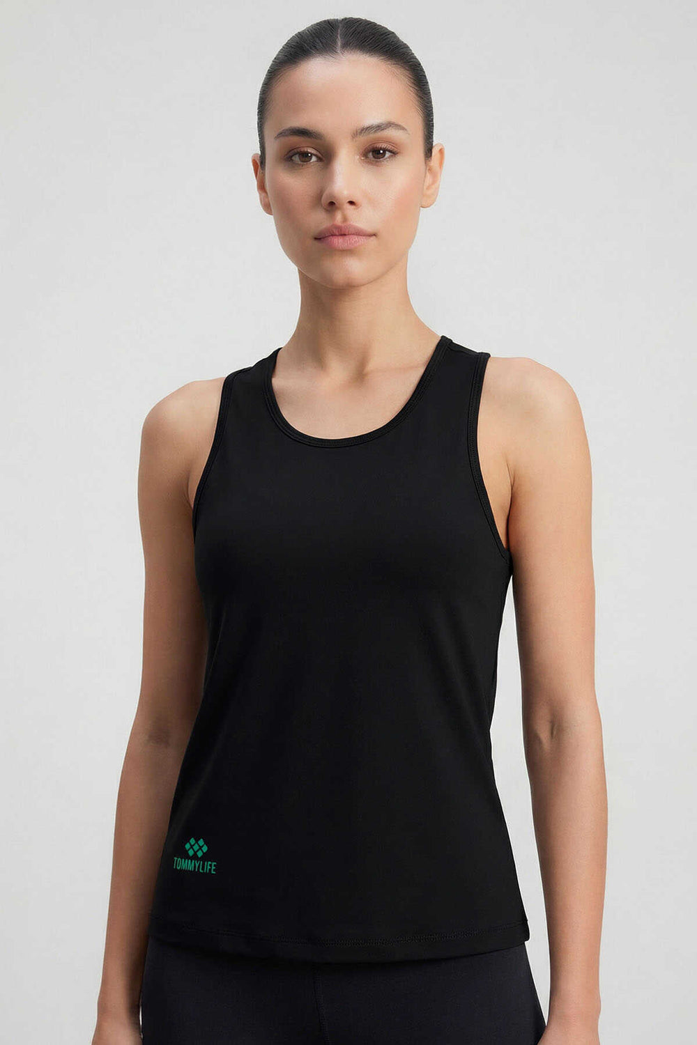 Tommylife Toptan Siyah Standart Fit Çapraz Sırt Detaylı Kadın Spor Atlet - 97296