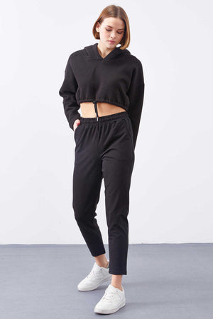 Pantaloni de trening negri cu talie înaltă, Tommylife, en-gros, pentru femei, cu croială confortabilă, slim fit - 94566