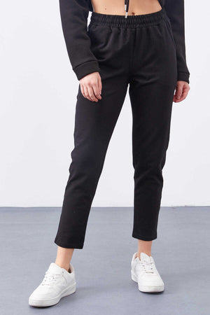Pantaloni de trening negri cu talie înaltă, Tommylife, en-gros, pentru femei, cu croială confortabilă, slim fit - 94566