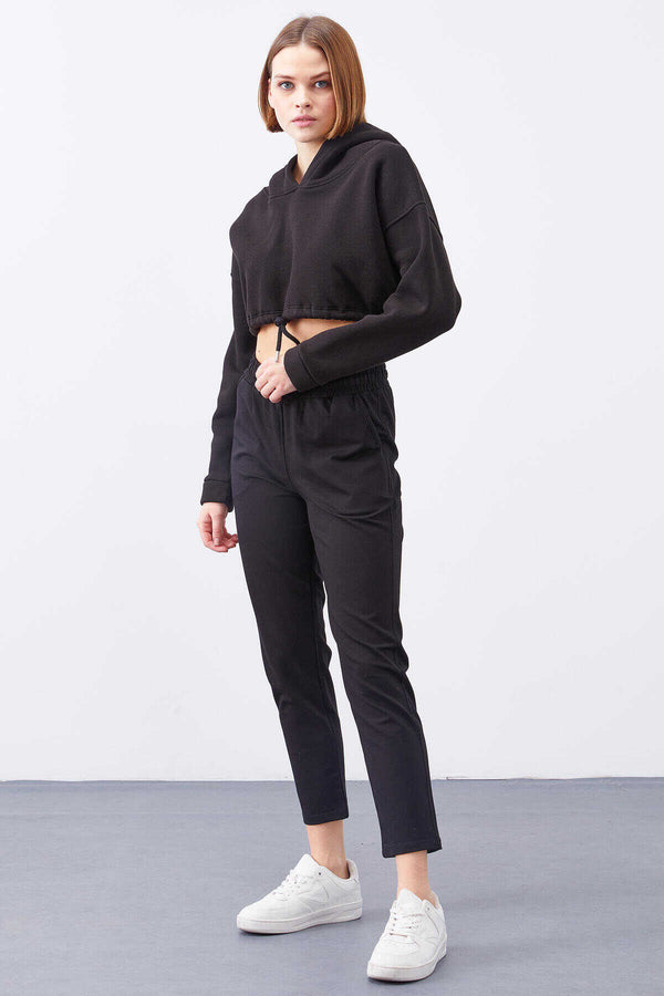 Pantaloni de trening negri cu talie înaltă, Tommylife, en-gros, pentru femei, cu croială confortabilă, slim fit - 94566