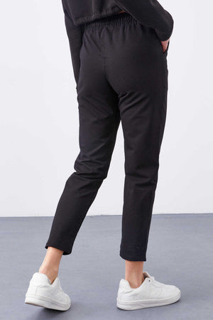 Pantaloni de trening negri cu talie înaltă, Tommylife, en-gros, pentru femei, cu croială confortabilă, slim fit - 94566