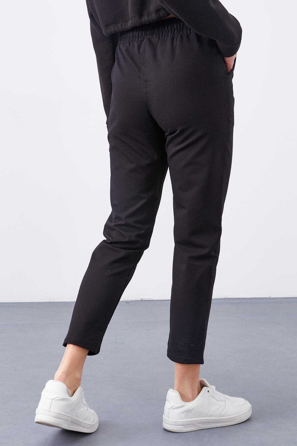 Pantaloni de trening negri cu talie înaltă, Tommylife, en-gros, pentru femei, cu croială confortabilă, slim fit - 94566
