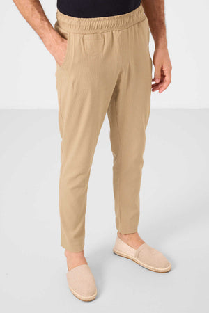 Tommylife Toptan Standart Fit Dokuma Hafif Esnek Chino Erkek Pantolon 82177 Koyu Bej