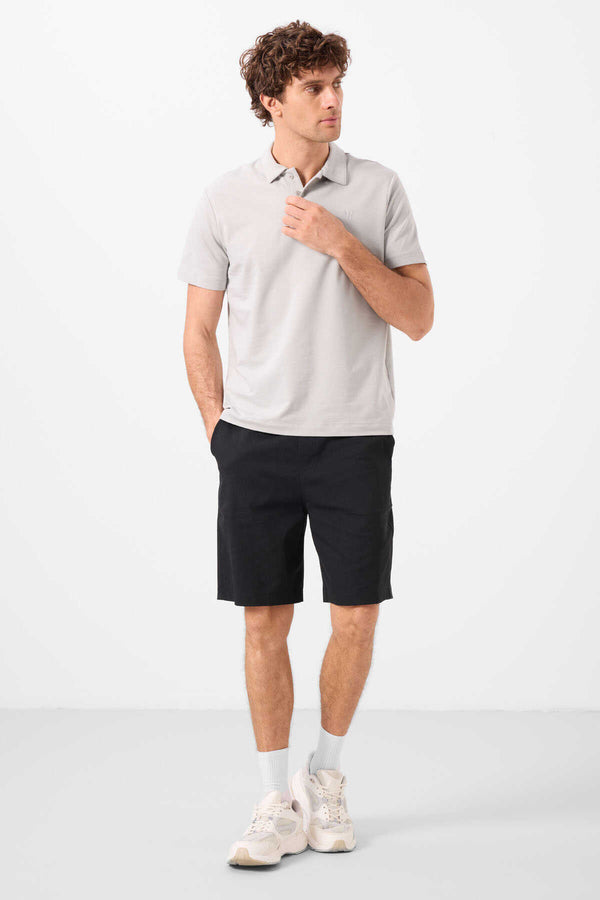 Tommylife Toptan Standart Fit Dokuma Hafif Esnek Chino Erkek Şort 81291 Siyah