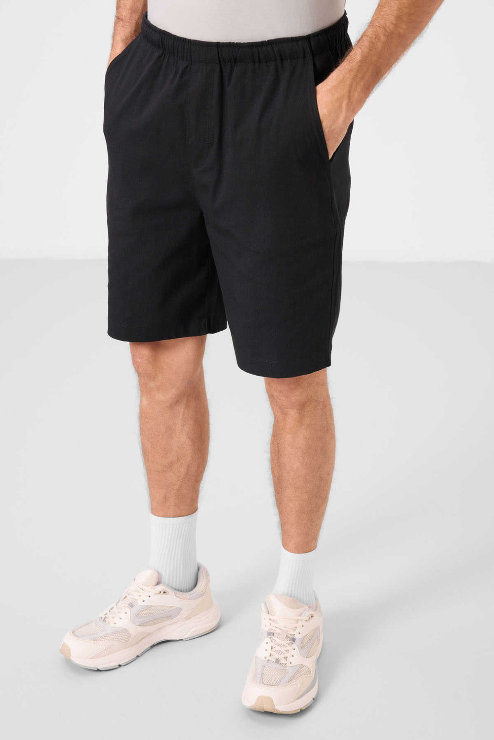 Tommylife Toptan Standart Fit Dokuma Hafif Esnek Chino Erkek Şort 81291 Siyah