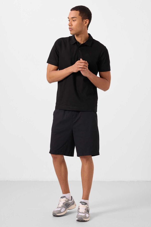 Tommylife Toptan Standart Fit Dokuma Hafif Esnek Chino Erkek Şort 81293 Siyah