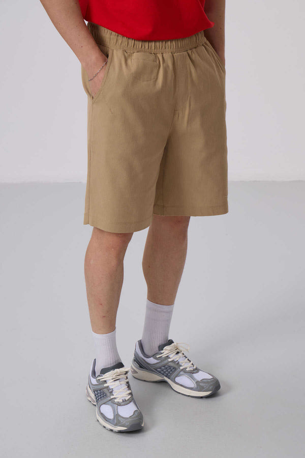 Tommylife Toptan Standart Fit Dokuma Hafif Esnek Chino Şort 81290 Koyu Bej