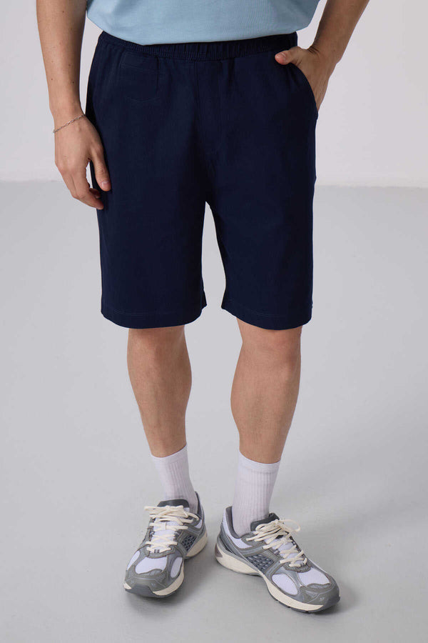 Tommylife Toptan Standart Fit Dokuma Hafif Esnek Chino Şort 81290 Lacivert