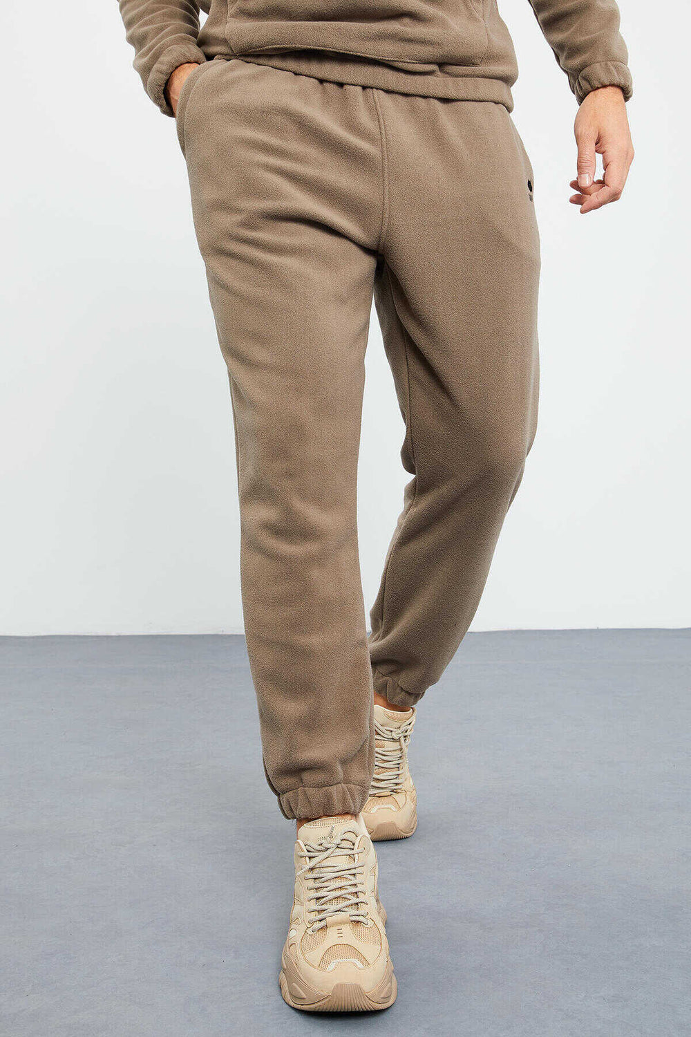 Tommylife Toptan Standart Kalıp Yarım Fermuar Polar Erkek Eşofman Takımı 85159 Camel