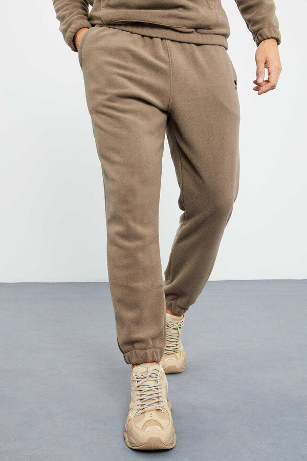 Tommylife Toptan Standart Kalıp Yarım Fermuar Polar Erkek Eşofman Takımı 85159 Camel