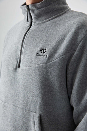 Set trening pentru bărbați din fleece cu fermoar pe jumătate, croială standard, Tommylife Wholesale, 85159, gri melanj
