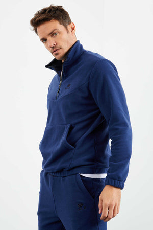 Tommylife Toptan Standart Kalıp Yarım Fermuar Polar Erkek Eşofman Takımı 85159 İndigo