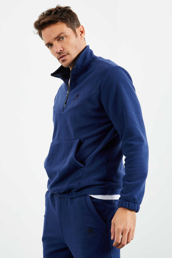 Tommylife Toptan Standart Kalıp Yarım Fermuar Polar Erkek Eşofman Takımı 85159 İndigo