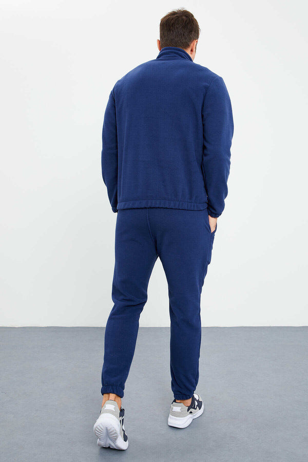 Tommylife Toptan Standart Kalıp Yarım Fermuar Polar Erkek Eşofman Takımı 85159 İndigo