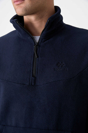 Set trening pentru bărbați Tommylife Wholesale, croială standard, cu fermoar pe jumătate, din fleece, 85159, bleumarin