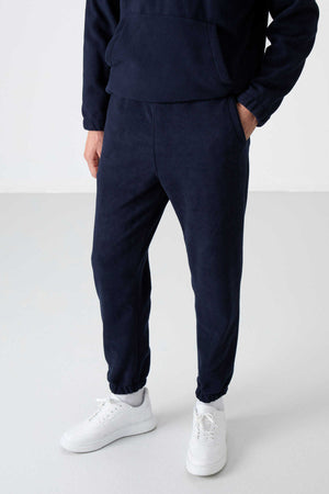 Tommylife Toptan Standart Kalıp Yarım Fermuar Polar Erkek Eşofman Takımı 85159 Lacivert