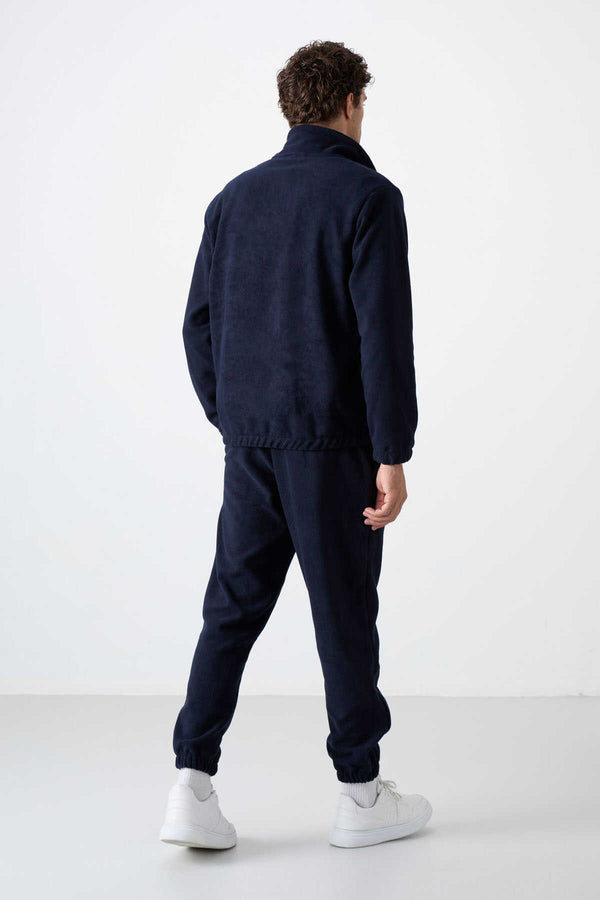 Tommylife Toptan Standart Kalıp Yarım Fermuar Polar Erkek Eşofman Takımı 85159 Lacivert