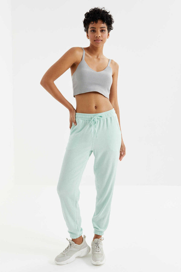 Pantaloni de trening Tommylife Wholesale pentru femei, verde aprins, cu șnur în talie, model jogger - 94620