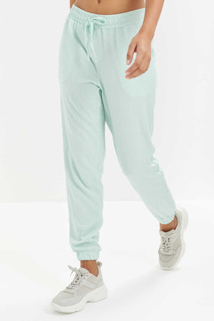 Pantaloni de trening Tommylife Wholesale pentru femei, verde aprins, cu șnur în talie, model jogger - 94620
