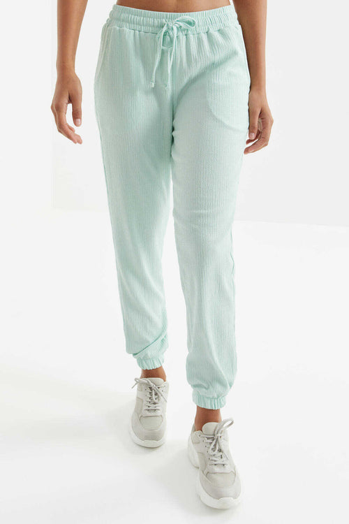 Pantaloni de trening Tommylife Wholesale pentru femei, verde aprins, cu șnur în talie, model jogger - 94620