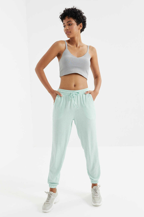 Pantaloni de trening Tommylife Wholesale pentru femei, verde aprins, cu șnur în talie, model jogger - 94620