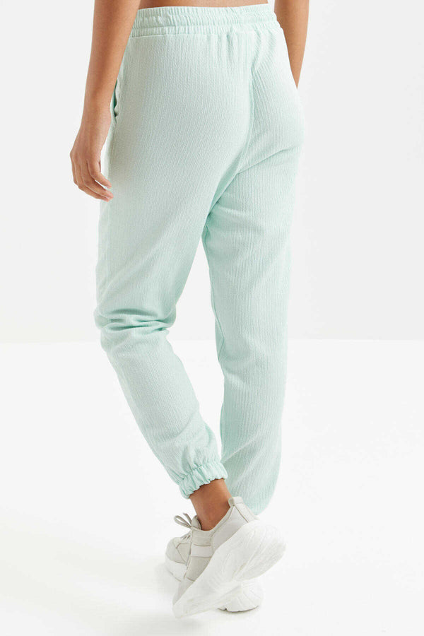 Pantaloni de trening Tommylife Wholesale pentru femei, verde aprins, cu șnur în talie, model jogger - 94620
